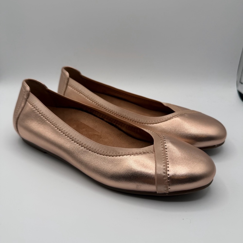 Vionic Caroll Rose Gold Metallic Leather Ballet Flats Womens US 6.5M
